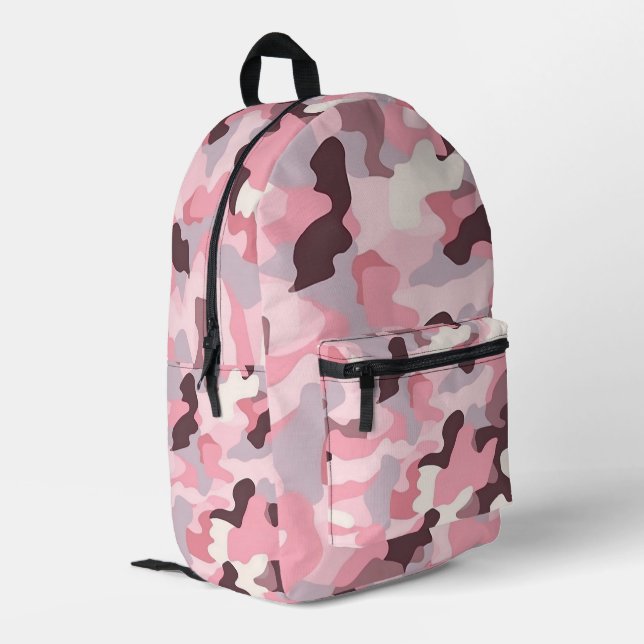 Camouflage & Confidence: Pink Edition Printed Backpack (Back Corner Left)