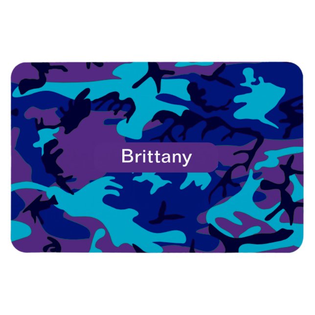 Camouflage Dark Blue & Purple Pattern Add Name Magnet (Horizontal)