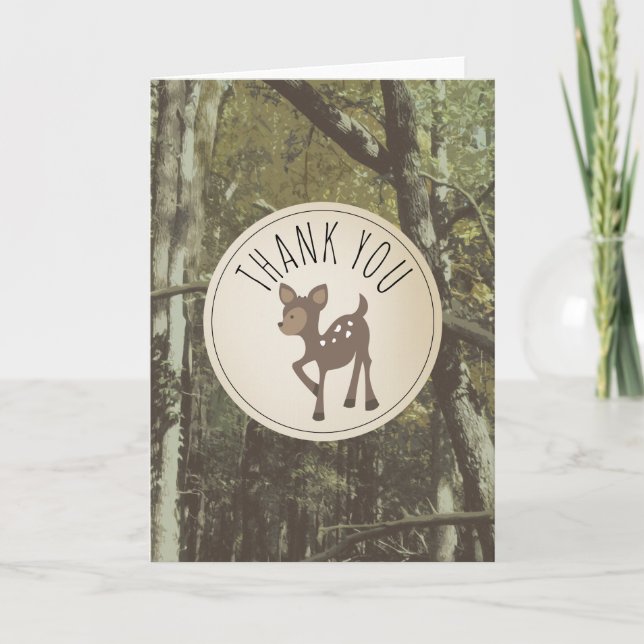 Camouflage Deer Baby Shower Thank You Card (Front)