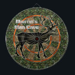Camouflage Deer Hunter Man Cave Dartboard<br><div class="desc">This hunting themed dartboard has a picture of a deer / reindeer that is brown with large antlers. It also has a green and brown camo pattern and alternating shades of orange. This is a great game board for outdoorsmen, hunters and men with camouflage-themed man caves. Use the template to...</div>
