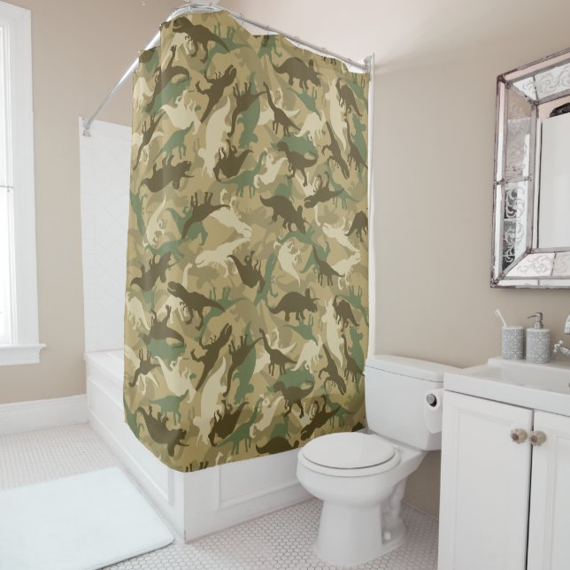 Camouflage Dinosaur Shower Curtain Camo Dino (In Situ)