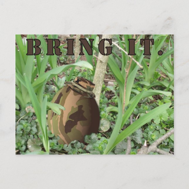 Camouflage Easter Egg. Bring On The Hunt. Holiday Postcard (Front)