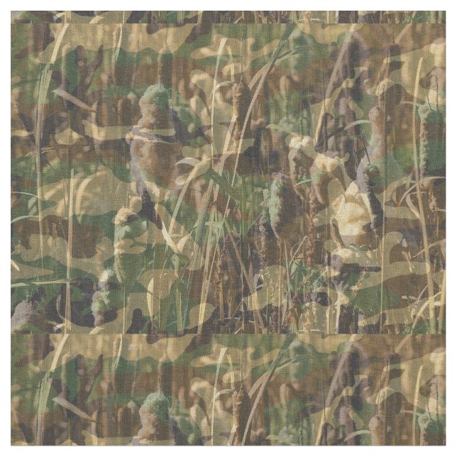 Camouflage Green and Brown Hunting Fishing Camo Fabric (Close Up)