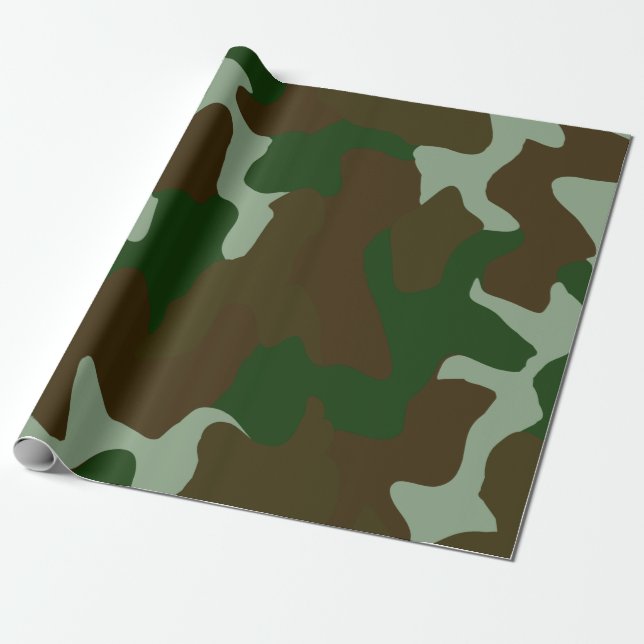 Camouflage Green and Brown Wrapping Paper (Unrolled)
