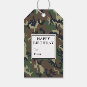 Camouflage Green Birthday Gift Tags
