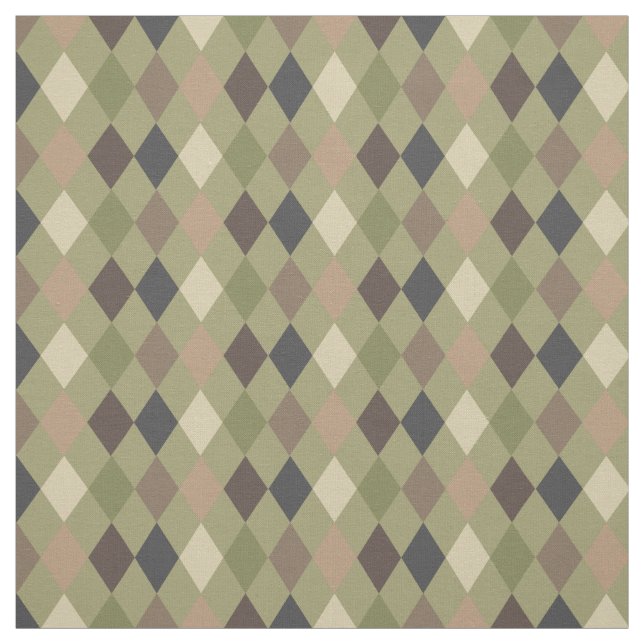 Camouflage Green Brown Geometric Pattern Fabric (Swatch)