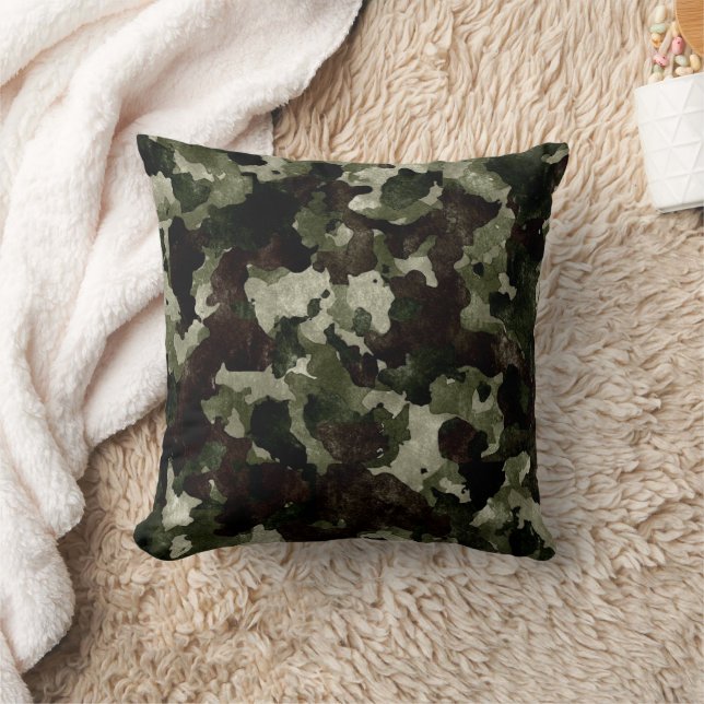 Camouflage Green Brown Throw Pillow (Blanket)
