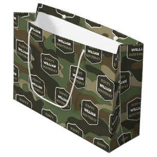 Camouflage Green Camo Army Monogram Birthday Name Large Gift Bag