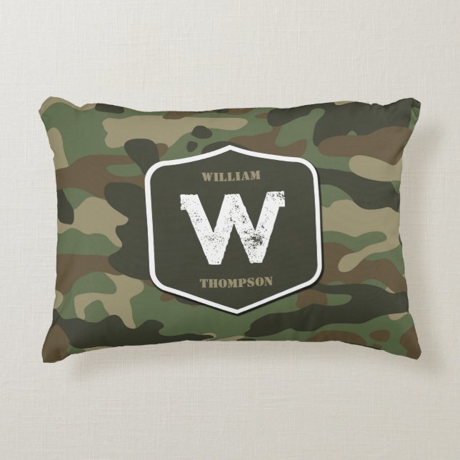 Camouflage Green Camo Army Pattern Monogram   Decorative Cushion (Front)