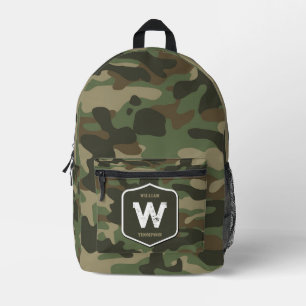 Camouflage Green Camo Army Pattern Monogram Printed Backpack