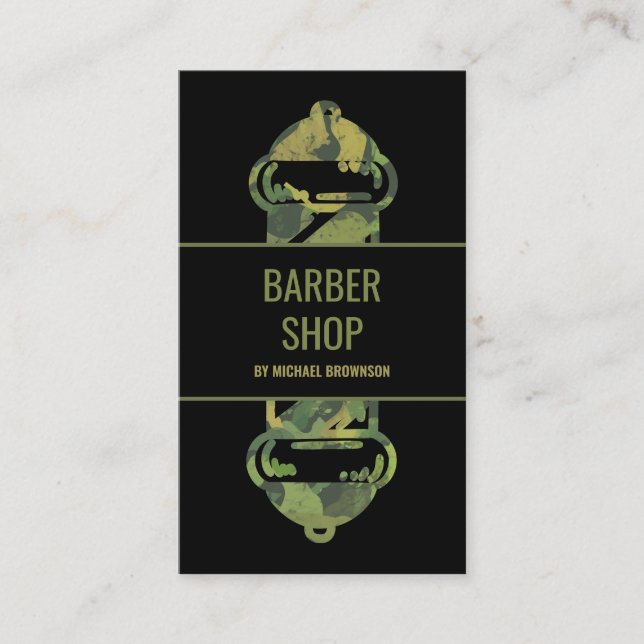 Camouflage Green Hair Salon Barber Pole Business Card (Front)