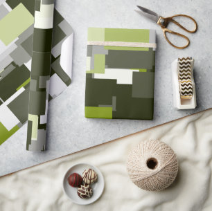 Camouflage Grey Green Urban Rectangles Wrapping Paper