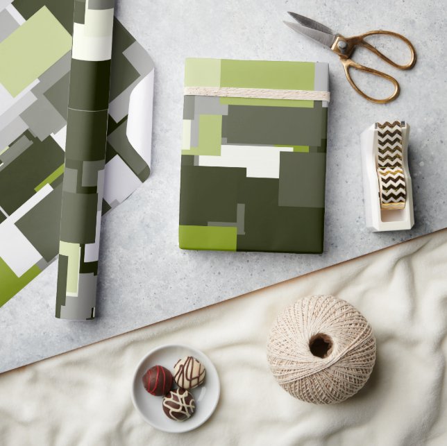 Camouflage Grey Green Urban Rectangles Wrapping Paper (Crafts)