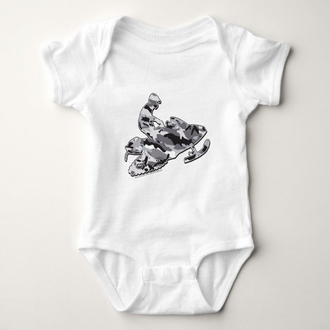 Camouflage Grey Snowmobiler Baby Bodysuit (Front)