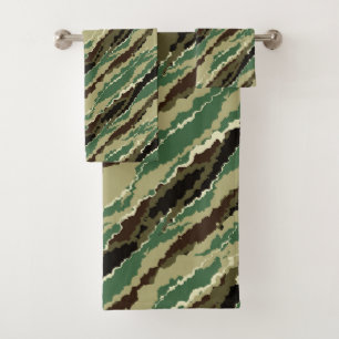 Camouflage Hakki spotted striped pattern Bath Towel Set