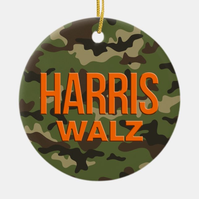 Camouflage Harris Walz 2024 Ceramic Tree Decoration (Front)