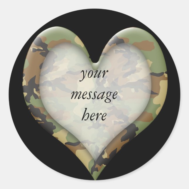 Camouflage Heart Classic Round Sticker (Front)