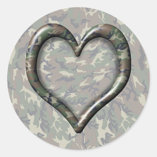 Camouflage Heart Classic Round Sticker (Front)