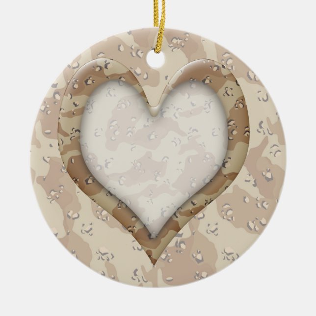 Camouflage Heart - Desert Ceramic Tree Decoration (Front)