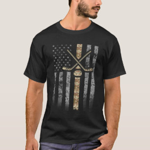 Camouflage Hockey Flag Military Hockey Desert Camo T-Shirt