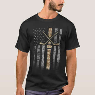 Camouflage Hockey Flag Military Hockey Desert Camo T-Shirt