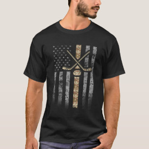 Camouflage Hockey Flag Military Hockey Desert Camo T-Shirt