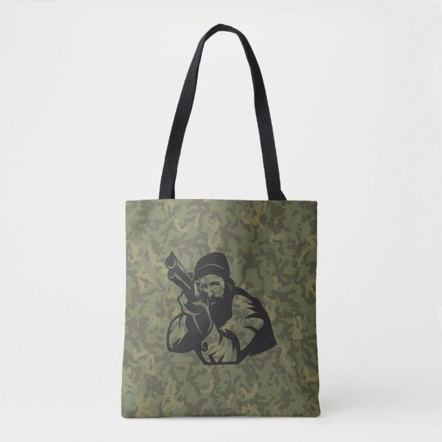 Camouflage Hunter Aiming Illustration Design Tote Bag (Front)
