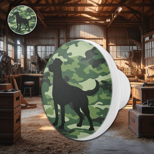Camouflage Hunting Dog Silhouette Ceramic Knob (Creator Uploaded)