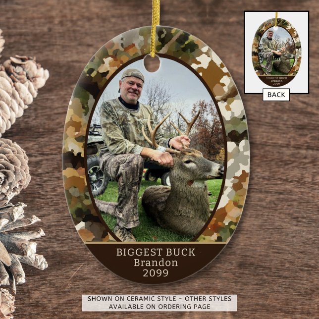 Camouflage Hunting One Photo Custom Personalised Ceramic Tree Decoration (Creator Uploaded)