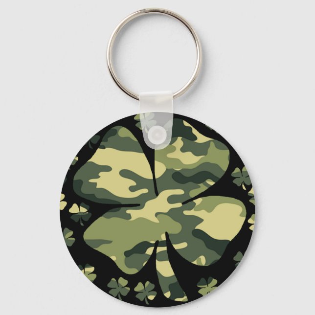 camouflage irish four leaf clover key ring (Front)