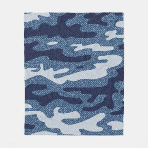 Camouflage Jeans Background. Vintage Spotted Denim Fleece Blanket