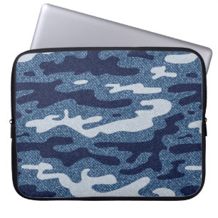 Camouflage Jeans Background. Vintage Spotted Denim Laptop Sleeve