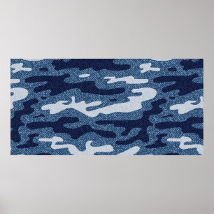 Camouflage Jeans Background. Vintage Spotted Denim Poster