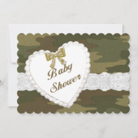 Camouflage Lace Heart Baby Shower Invitation