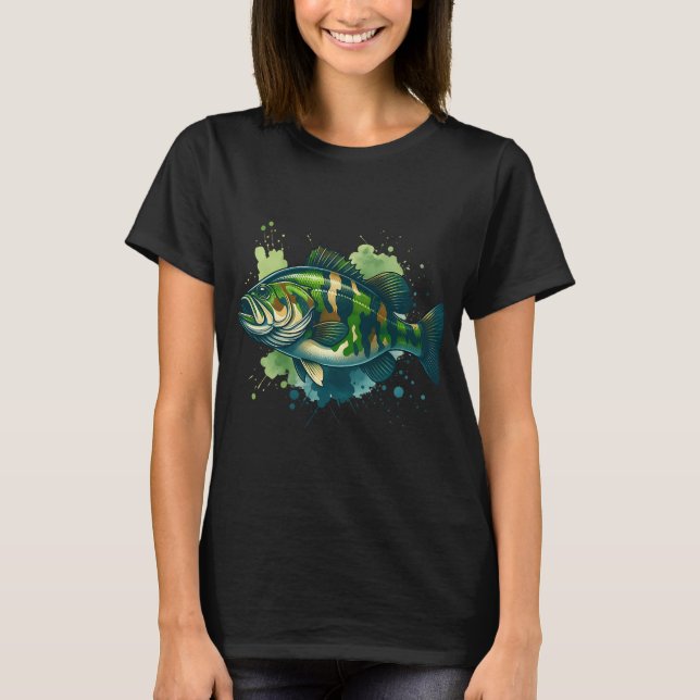 Camouflage Largemouth Bass with Splash Effect T-Shirt (Front)