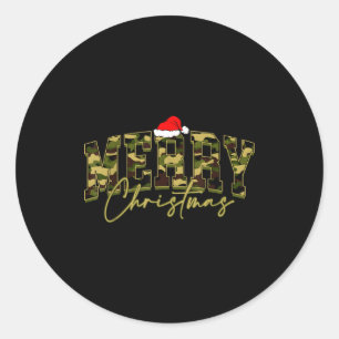 Camouflage Merry Christmas Santa Hat Xmas Pajamas  Classic Round Sticker