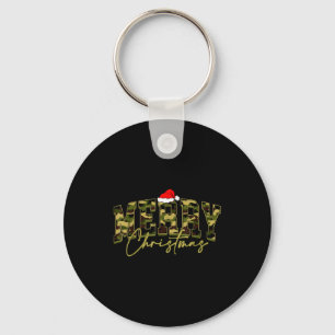 Camouflage Merry Christmas Santa Hat Xmas Pajamas Key Ring