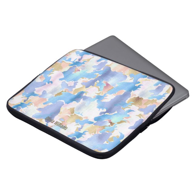 Camouflage Metallic Pink  Blue Gold Abstract Laptop Sleeve (Front Top)