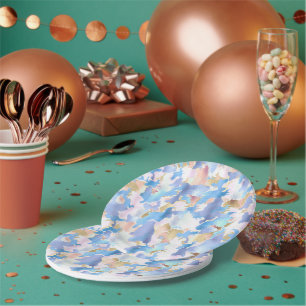 Camouflage Metallic Pink Blue Gold Abstract Paper Plate