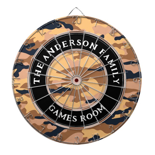 Camouflage Military Hunter Family Name Games Room  Dartboard (Front)