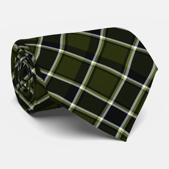 Camouflage Military Style Khaki Plaid Pattern Tie (Rolled)