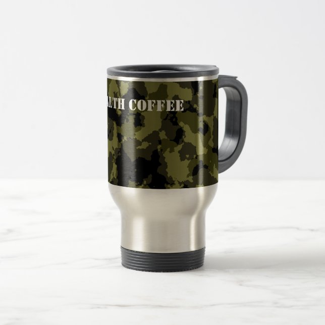 Camouflage military style pattern travel mug (Front Right)