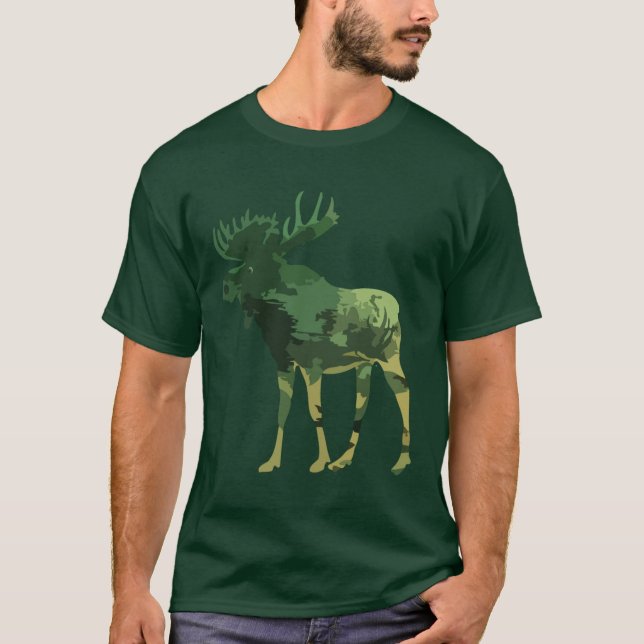 Camouflage Moose Animal Nature art T-Shirt (Front)