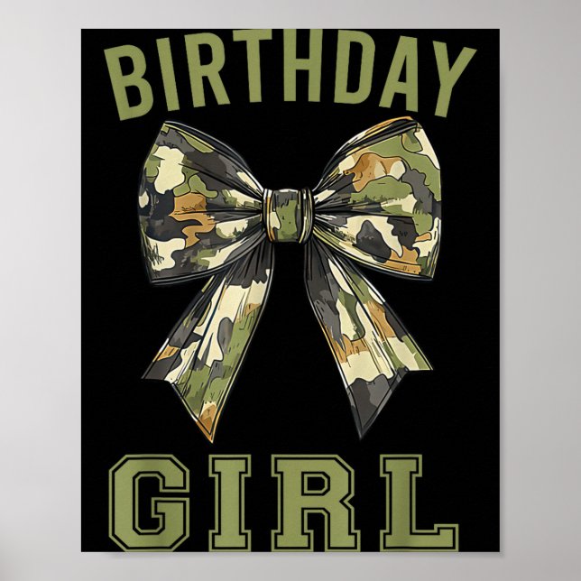 Camouflage Old Camo Bow Camo Coquette Bow Birthday Poster (Front)