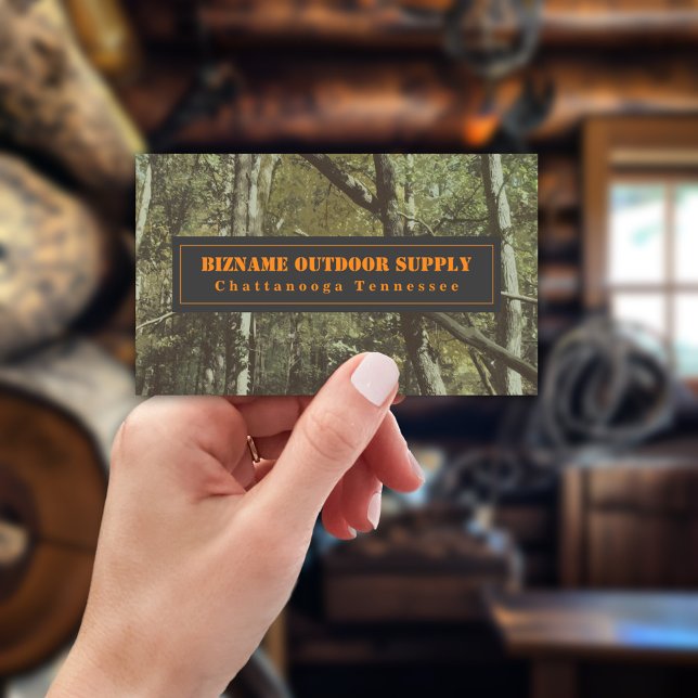 Camouflage + Orange Outdoor Retail Business Card (Creator Uploaded)