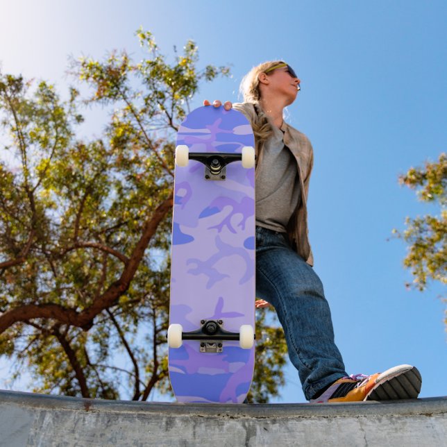 Camouflage Pastel Blue Abstract Pattern Skateboard (Outdoor 1)