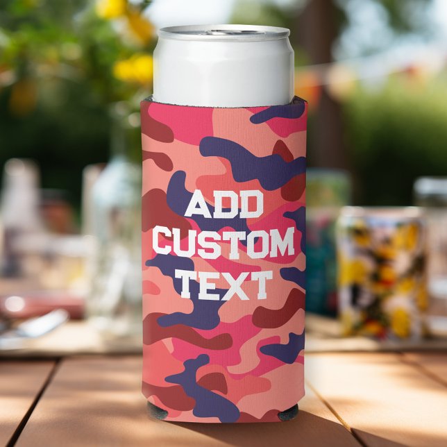 Camouflage Pattern - Blue Coral with Block Text Seltzer Can Cooler (Custom Camo Can Cooler)