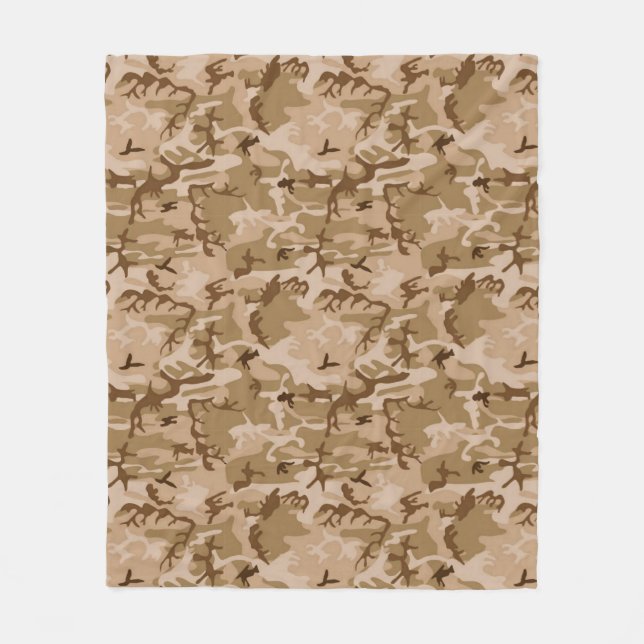 Camouflage Pattern, Desert Tan and Brown  Fleece Blanket (Front)