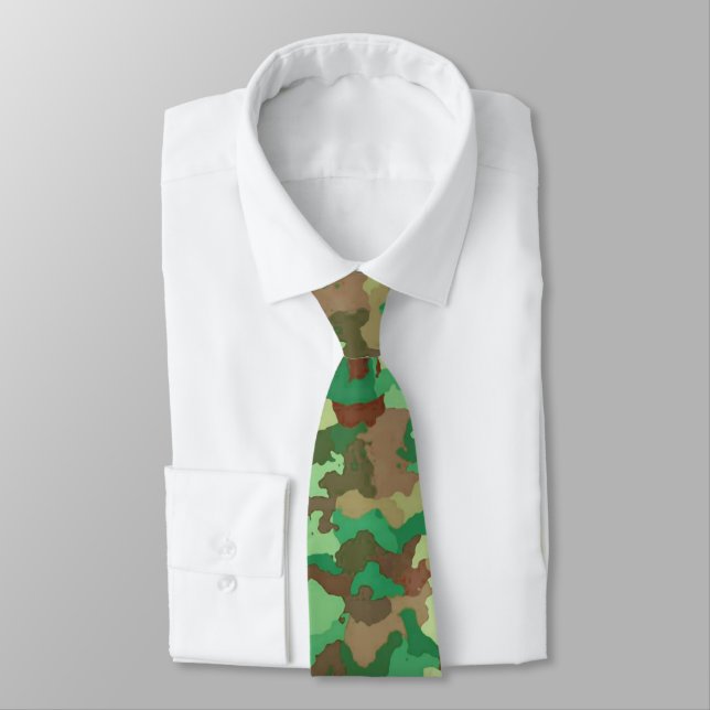 Camouflage Pattern, Green, Brown and Tan Tie (Tied)