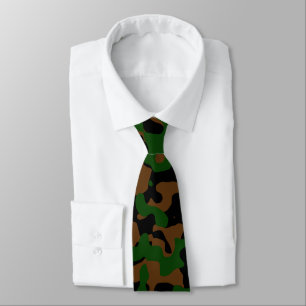 Camouflage Pattern in Dark Green, Brown, Black Tie
